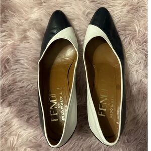 Fendi Navy and White Heels Size 37 US 6.5